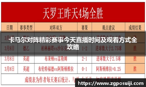 卡马尔对阵精彩赛事今天直播时间及观看方式全攻略